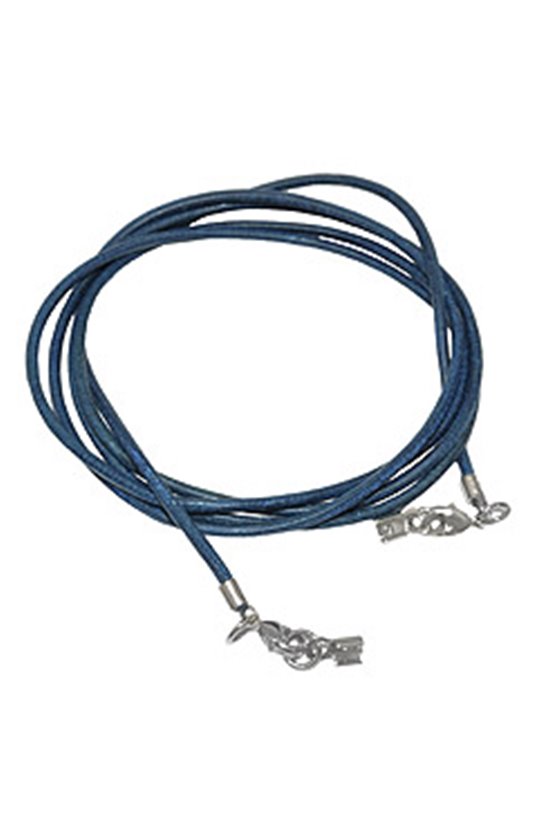 LEATHER CORD BLUE CLASP RHODIUM-PLATED