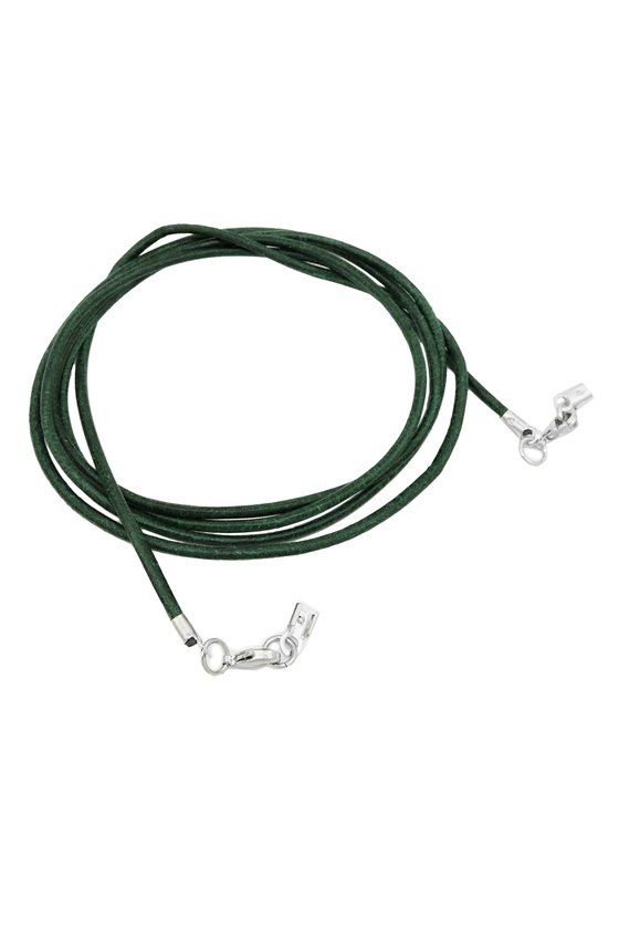 LEATHER CORD GREEN CLASP RHODIUM-PLATED