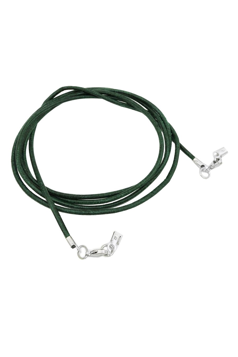 LEATHER CORD GREEN CLASP RHODIUM-PLATED