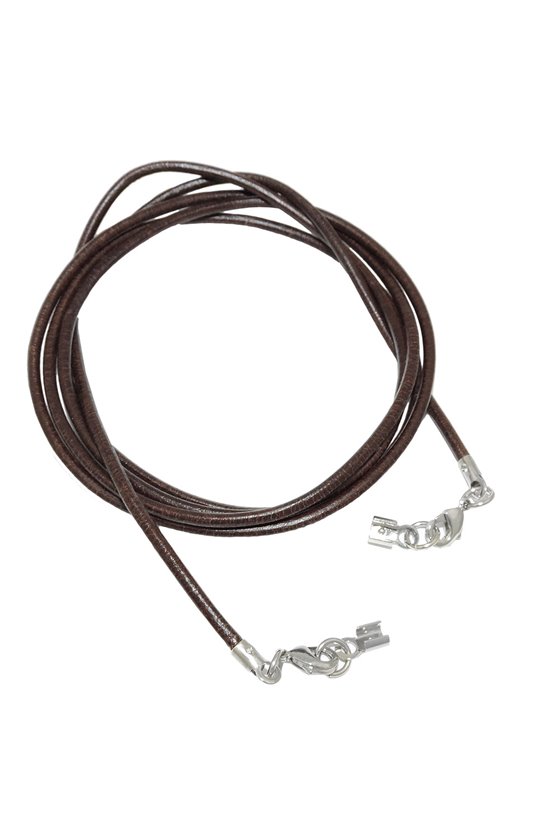 LEATHER CORD BROWN CLASP RHODIUM-PLATED