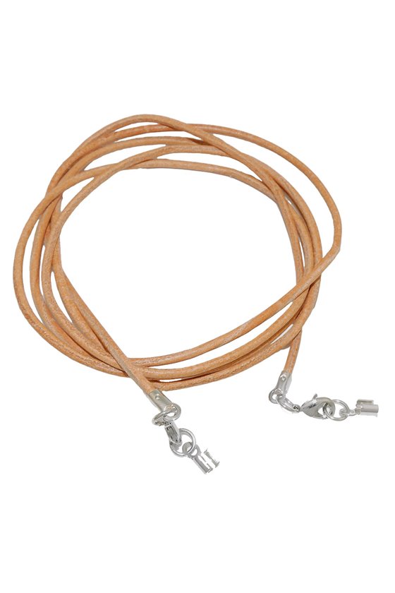LEATHER CORD NATUR CLASP RHODIUM-PLATED