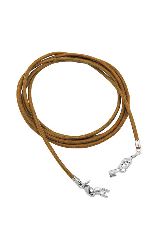 LEATHER CORD KHAKI CLASP RHODIUM-PLATED