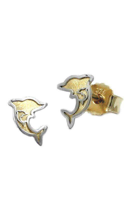 EARRINGS DOLPHINS TWO TONE 9K GOLD