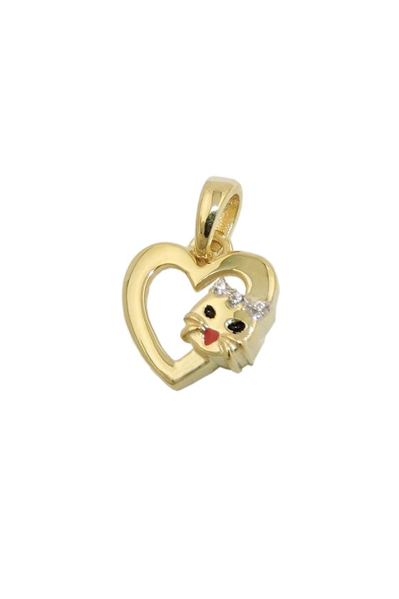 PENDANT HEART WITH CAT HEAD 9K GOLD