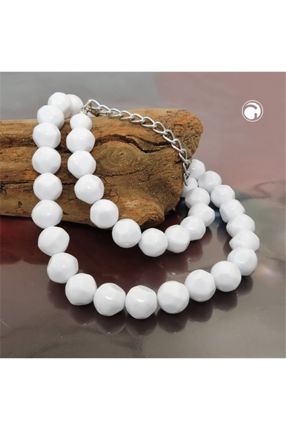 NECKLACE BEADS 10MM WHITE SHINY 50CM