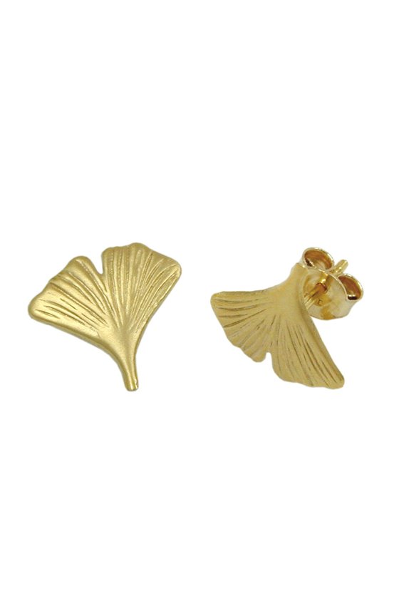 EARRINGS STUDS 12MM GINKGO LEAF 9K GOLD