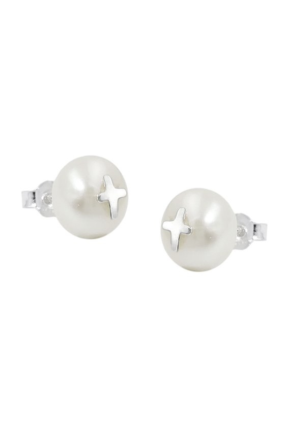 EARRINGS STUDS CROSS PEARL SILVER 925