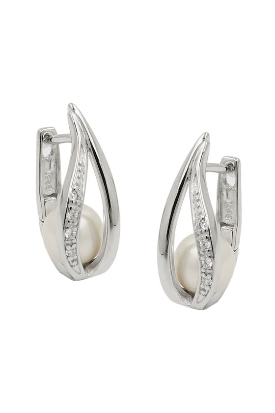 HOOP EARRINGS PEARL-ZIRCONIA SILVER 925