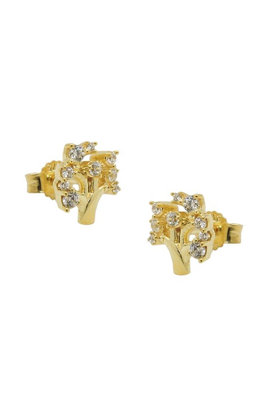 EARRING STUDS TREE ZIRCONIAS 9K GOLD