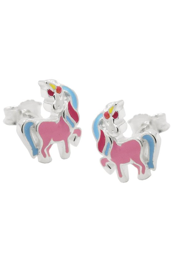STUD EARRINGS UNICORN COLORED SILVER 925