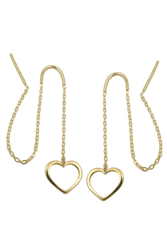 EARRINGS BOX CHAIN 93MM HEART 9K GOLD