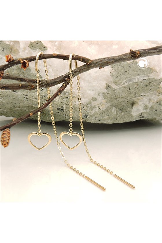 EARRINGS BOX CHAIN 93MM HEART 9K GOLD
