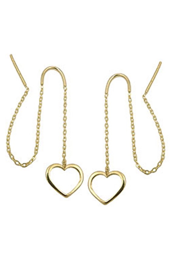 EARRINGS BOX CHAIN 93MM HEART 9K GOLD