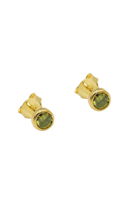 STUD EARRINGS 4MM ZIRCONIA OLIVE 9K GOLD