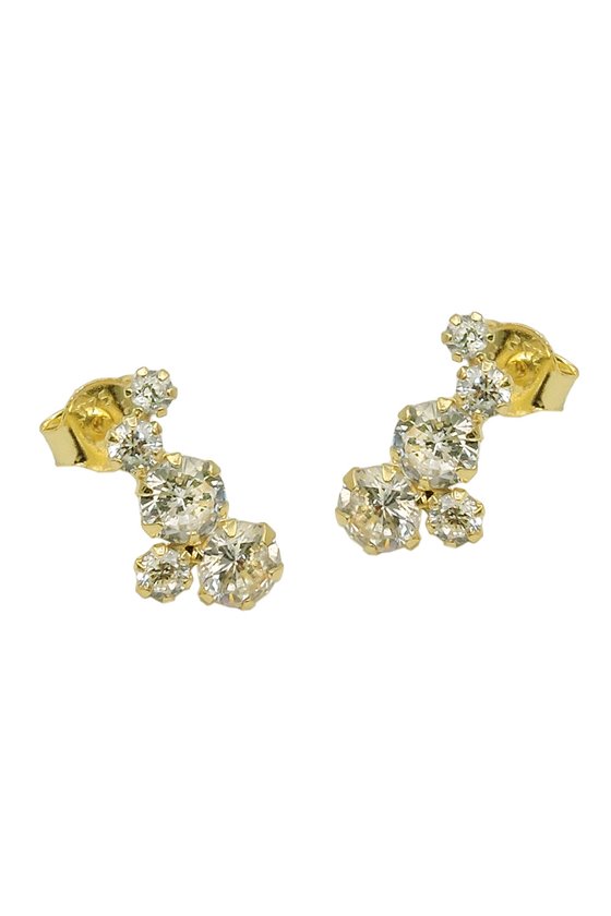 STUD EARRINGS 5X ZIRCONIAS CURVE 9K GOLD