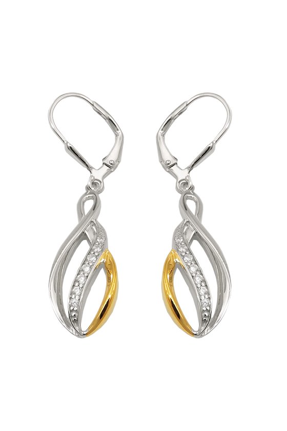 EARRINGS LEVERBACK BICOLOR CZ SILVER 925