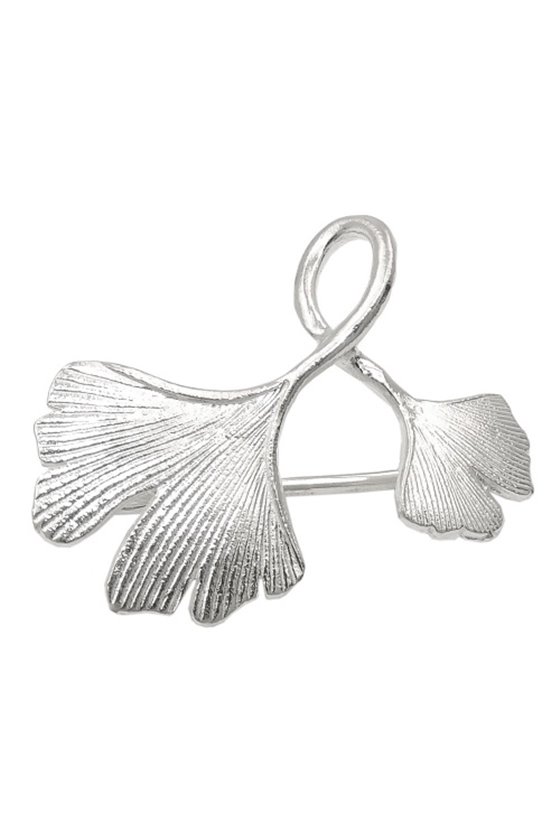 BROOCH DOUBLE GINKGO LEAF SILVER 925