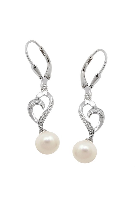 EARRING LEVERBACK PEARL ZIRC. SILVER 925