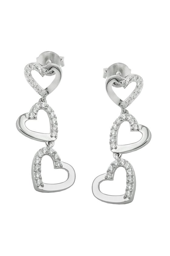 EARRINGS 3X HEARTS ZIRCONIAS SILVER 925
