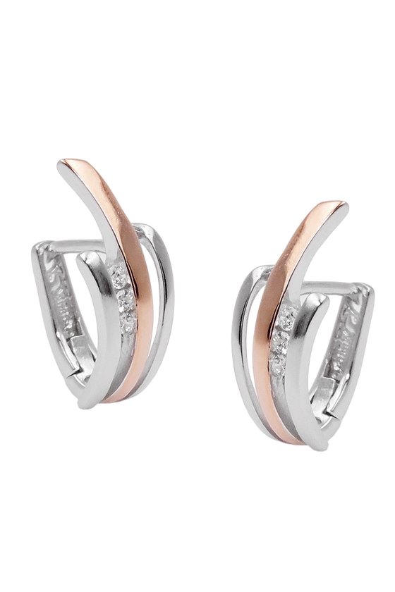 HOOP EARRINGS TWO TONE SILVER 925