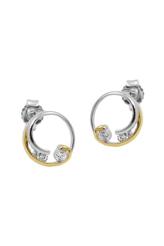EARRING STUDS TWO TONE CZ SILVER 925