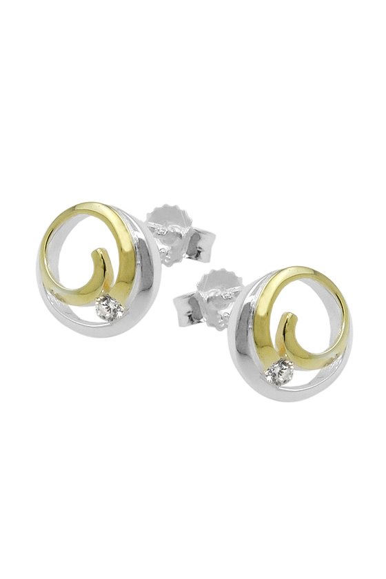 EARRING STUDS TWO TONE CZ SILVER 925