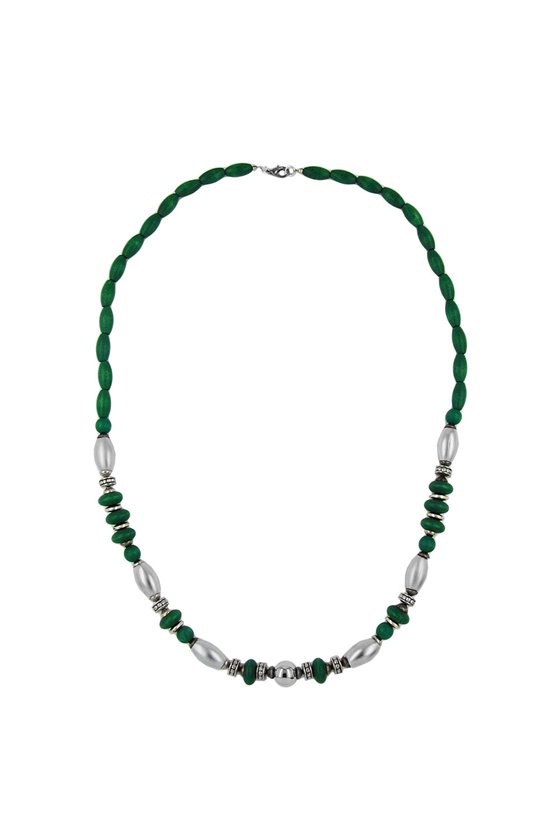 NECKLACE WOOD GREEN CHROME MATTE
