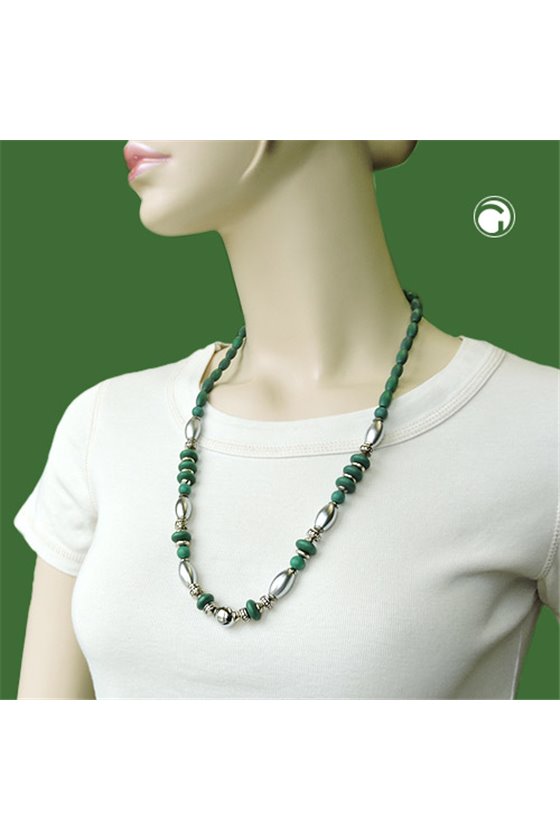 NECKLACE WOOD GREEN CHROME MATTE