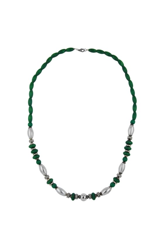 NECKLACE WOOD GREEN CHROME MATTE