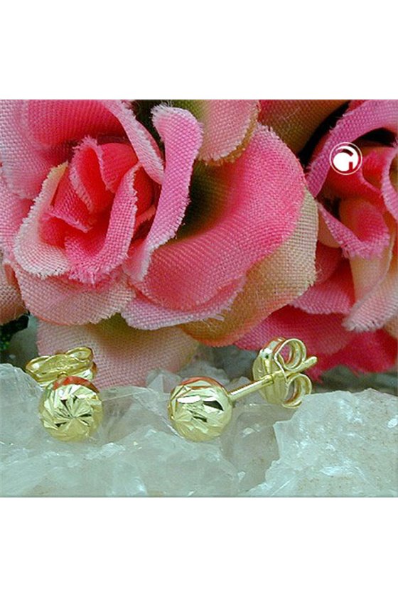 EARRINGS BALL WITH DIAMOND CUT 8K GOLD