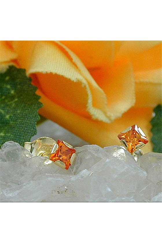 EARRINGS ORANGE ZIRCONIA SQUARE 8K GOLD