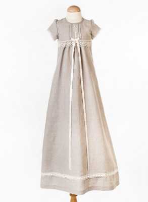 Christening gown with bonnet in linen short sleeve