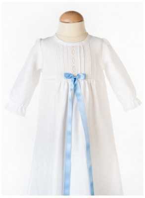 Christening gown in linen, blue bow, Grace of Sweden