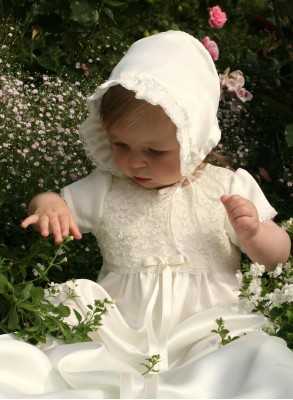 Christening gown with lace top and bonnet for girl