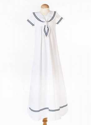 Christening gown in white and navy blue sailor style Grace of Sweden