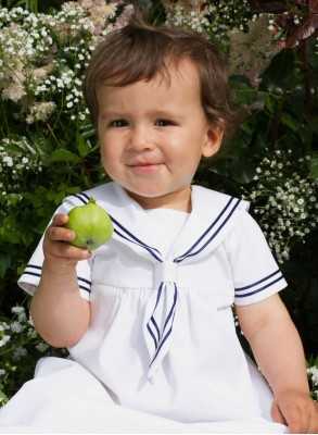 Christening gown with sort sleeve in sailor look for boys Grace of Sweden