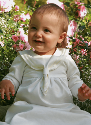 Off white Christening gown in sailor look with long sleeve
