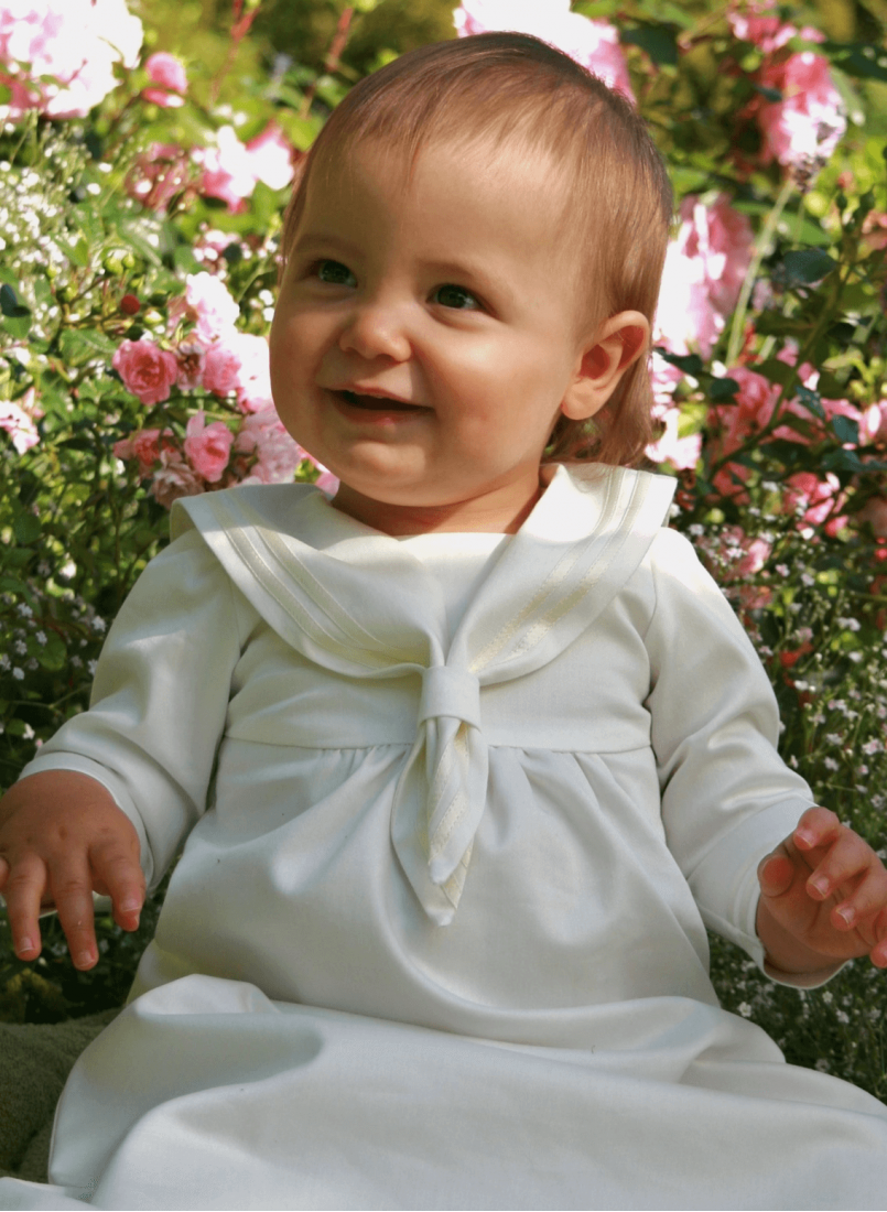 Off white Christening gown in sailor look with long sleeve