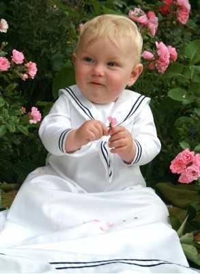 White Christening gown for boys. Sailor dress model in cotton. Grace of Sweden