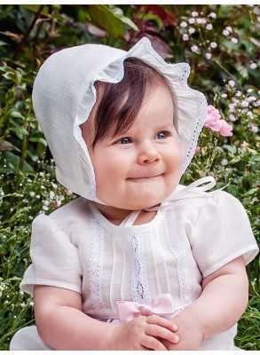 Christening bonnet in off white linenon girl - Grace of Sweden