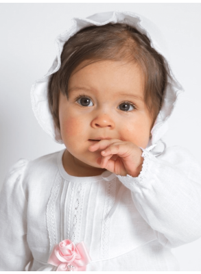 Christening bonnet in White Linen on baby girl Grace of Sweden