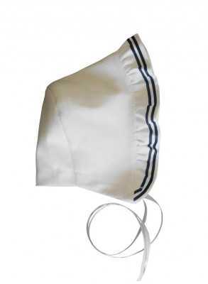 Christening bonnet in sailor look in white and blue