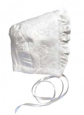  Christening bonnet in off white embroidery fabric from Grace of Sweden