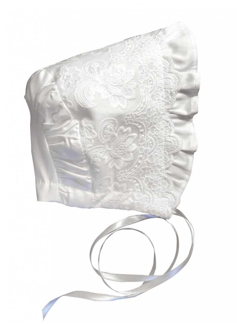  Christening bonnet in off white embroidery fabric from Grace of Sweden