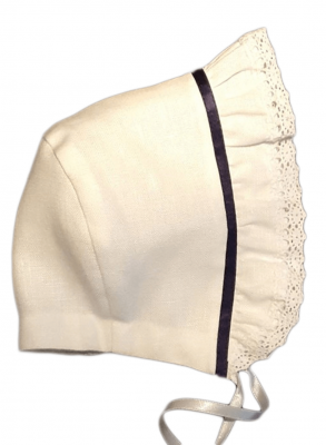 Christening bonnet Grace-Tradition Navy in white linen