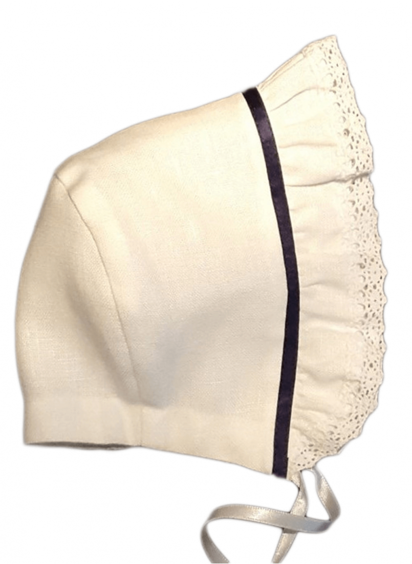 Christening bonnet Grace-Tradition Navy in white linen