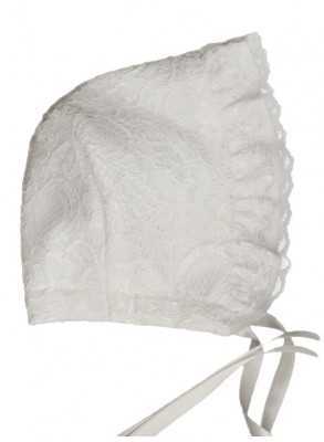 Christening bonnet in sweet off white lace material