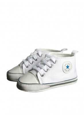Modern white christening shoe for baby boys.