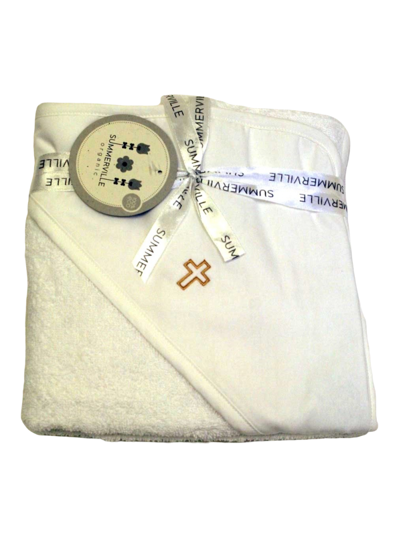 Bath cape / towel with gold cross for Orthodox Baptism - Grace of Sweden