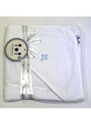 Bath cape / towel with baby blue cross for Orthodox Baptism - Grace of Sweden